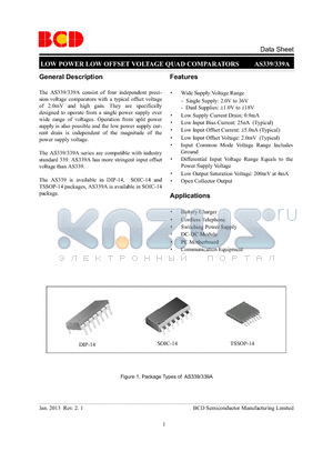 AS339GTR-E1 datasheet - LOW POWER LOW OFFSET VOLTAGE QUAD COMPARATORS