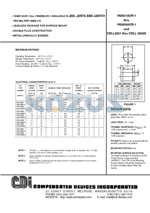 1N3821AUR-1 datasheet - LEADLESS PACKAGE FOR SURFACE MOUNT