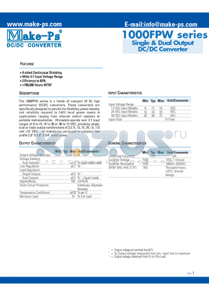 1003S48FPW datasheet - Single & Dual Output DC/DC Converter