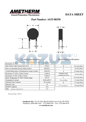 AS350R550 datasheet - Resistance @ 25`c