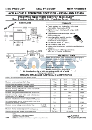 AS3528 datasheet - PASSIVATED ANISOTROPIC RECTIFIER TECHNOLOGY