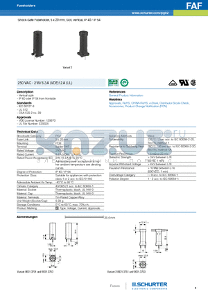 0031.3703 datasheet - Shock-Safe Fuseholder, 5 x 20 mm, Slot, vertical, IP 40 / IP 54