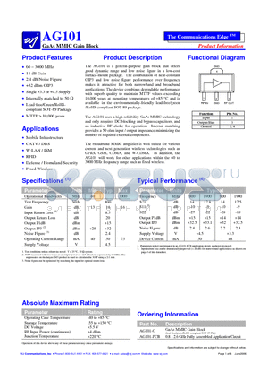 AG101 datasheet - GaAs MMIC Gain Block