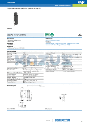 0031.3601 datasheet - Shock-Safe Fuseholder, 5 x 20 mm, Fingergrip, vertical, PC1