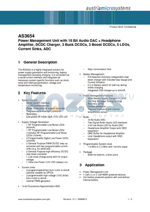 AS3654 datasheet - Power Management Unit with 18 Bit Audio DAC  Headphone Amplifier, DCDC Charger, 3 Buck DCDCs, 3 Boost DCDCs, 5 LDOs, Current Sinks, ADC