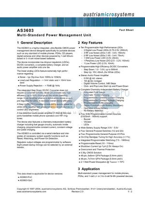 AS3603-GXC datasheet - Multi-Standard Power Management Unit