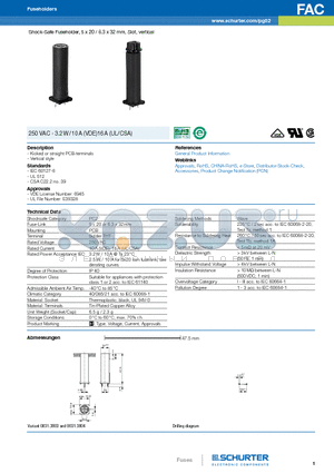 0031.3803 datasheet - Shock-Safe Fuseholder, 5 x 20 / 6.3 x 32 mm, Slot, vertical