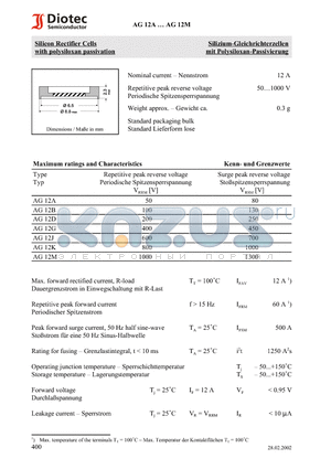 AG12J datasheet - Silicon Rectifier Cells with polysiloxan passivation