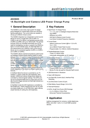 AS3683 datasheet - 1A Backlight and Camera LED Power Charge Pump