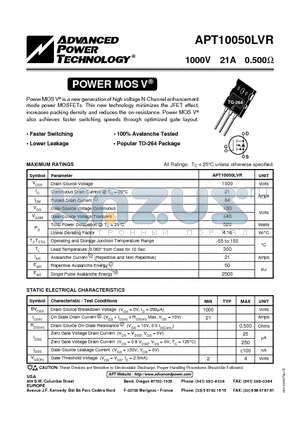 10050LVR datasheet - Power MOS V is a new generation of high voltage N-Channel enhancement mode power MOSFETs.