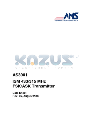 AS3901 datasheet - ISM 433/315 MHz FSK/ASK Transmitter