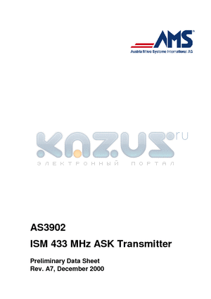 AS3902 datasheet - ISM 433 MHz ASK Transmitter