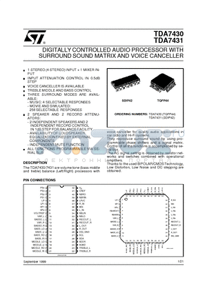 7431 datasheet - DIGITALLY CONTROLLED AUDIO PROCESSOR WITH SURROUND SOUND MATRIX AND VOICE CANCELLER