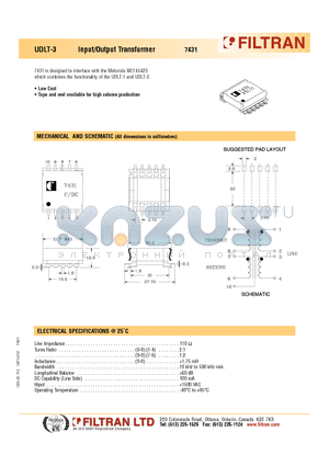7431 datasheet - UDLT-3 Input/Output Transformer