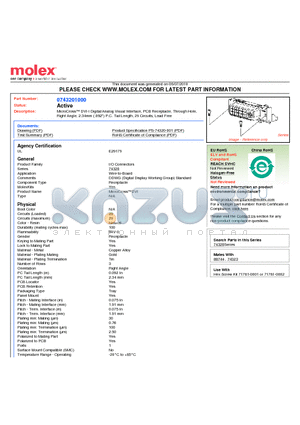 74320-1000 datasheet - MicroCross DVI-I Digital/Analog Visual Interface, PCB Receptacle, Through HoleRight Angle, 2.34mm (.092