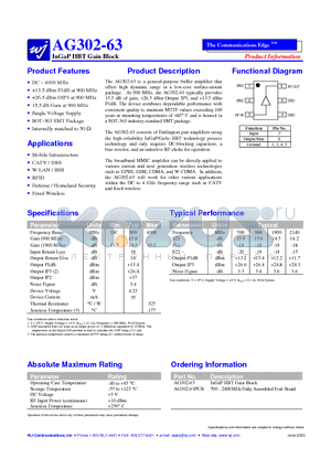 AG302-63PCB datasheet - InGaP HBT Gain Block