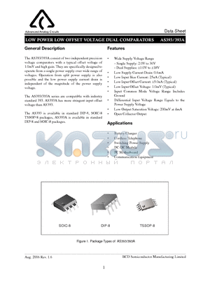 AS393P datasheet - LOW POWER LOW OFFSET VOLTAGE DUAL COMPARATORS