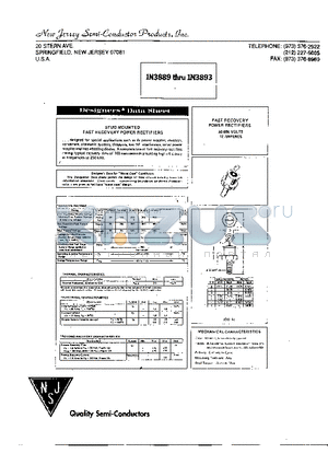 1N3890 datasheet - STUD MOUNTED FAST RECOVERY POWER RECTIFIERS