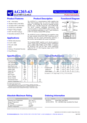 AG203-63 datasheet - InGaP HBT Gain Block