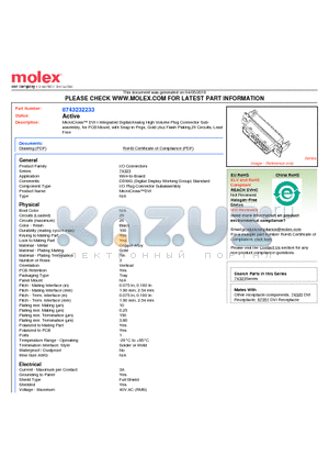 74323-2233 datasheet - MicroCross DVI-I Integrated Digital/Analog High Volume Plug Connector Subassembly