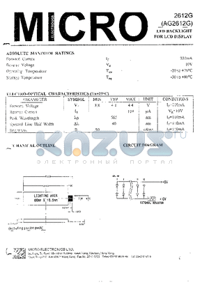AG2612G datasheet - LED BACKLIGHT FOR LCD DISPLAY