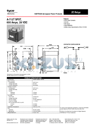 A-712T datasheet - DC Relays 600 Amps, 28 VDC