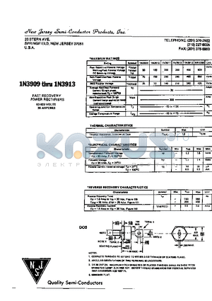 1N3909 datasheet - FAST RECOVERY POWER RECTIFIERS