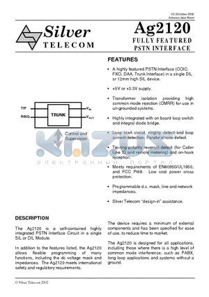 AG2120 datasheet - FULLY FEATURED PSTN INTERFACE