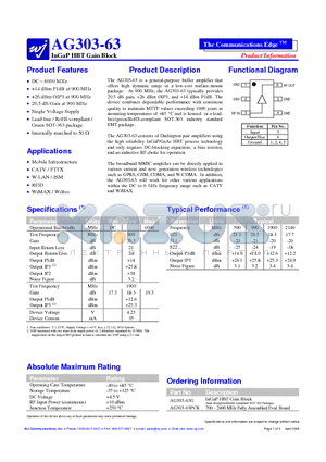 AG303-63G datasheet - InGaP HBT Gain Block