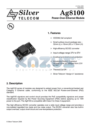 AG8100 datasheet - Power-Over-Ethernet Module