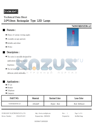 743SURD/S530-A3 datasheet - 2.0*5.0mm Rectangular Type LED Lamps