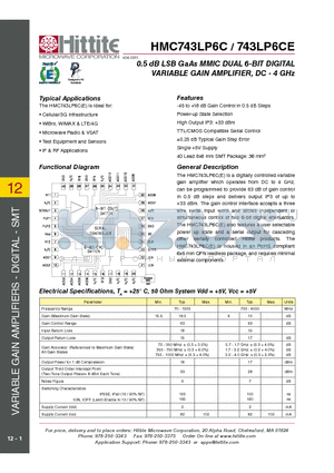 743LP6CE datasheet - 0.5 dB LSB GaAs MMIC DUAL 6-BIT DIGITAL VARIABLE GAIN AMPLIFIER, DC - 4 GHz