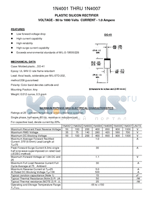 1N4001 datasheet - PLASTIC SILICON RECTIFIER
