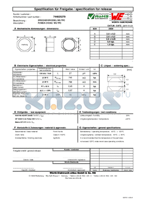 744025270 datasheet - POWER-CHOKE WE-TPC