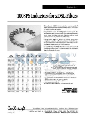 1008PS-124K datasheet - Inductors for xDSL Filters