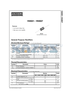 1N4001 datasheet - General Purpose Rectifiers