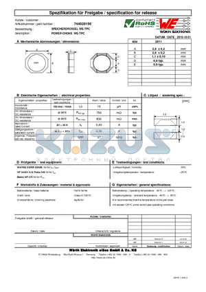 744028150 datasheet - POWER-CHOKE WE-TPC