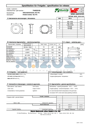 744029100 datasheet - POWER-CHOKE WE-TPC