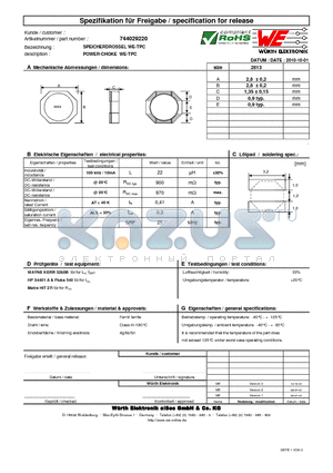 744029220 datasheet - POWER-CHOKE WE-TPC