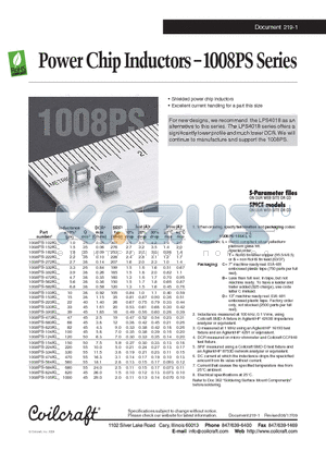 1008PS-224KL datasheet - Power Chip Inductors