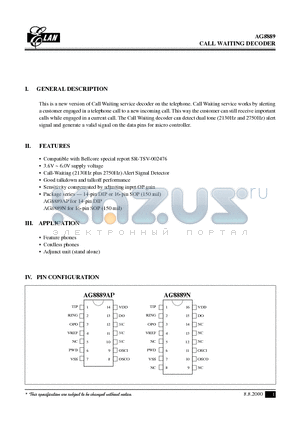 AG8889AP datasheet - CALL WAITING DECODER