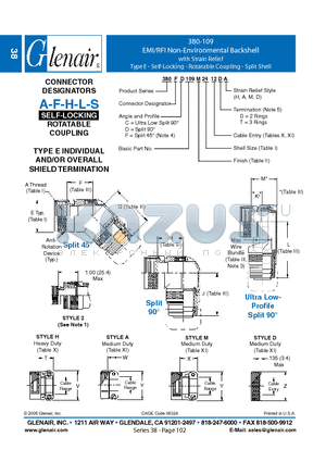 380AF109B08 datasheet - EMI/RFI Non-Environmental Backshell with Strain Relief