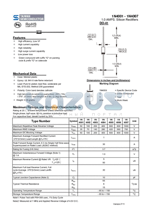 1N4001 datasheet - 1.0 AMPS. Silicon Rectifiers