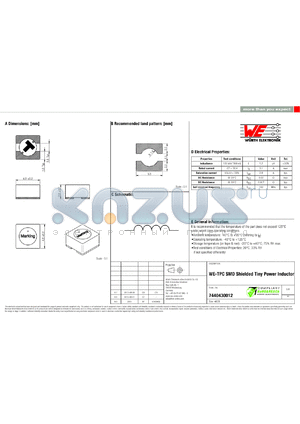 7440430012 datasheet - WE-TPC SMD Shielded Tiny Power Inductor