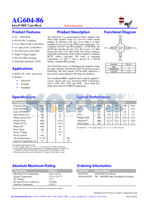 AG604-86PCB datasheet - InGaP HBT Gain Block