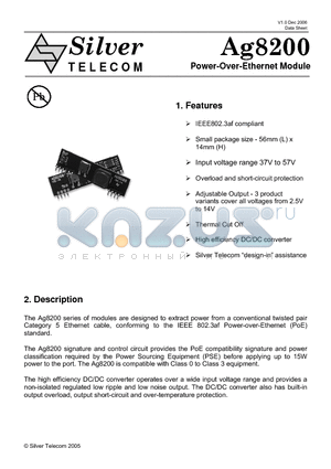 AG8200 datasheet - Power-Over-Ethernet Module