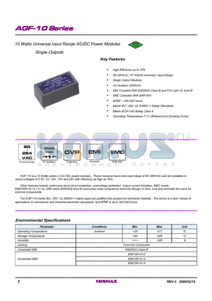 AGF-10 datasheet - 10 Watts Universal Input Range AC/DC Power Modules