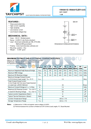 1N4001G datasheet - GLASS PASSIVATED GENERAL PURPOSE RECTIFIERS