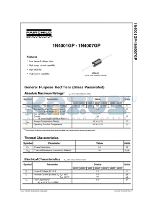 1N4001GP datasheet - 1.0 Ampere Glass Passivated Rectifiers