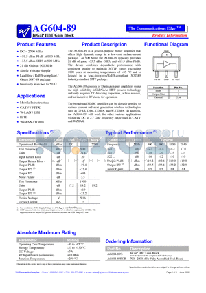 AG604-89 datasheet - InGaP HBT Gain Block